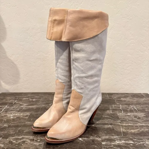 Vintage Nobil’s Leather and Suede Knee High Fold Over Western Boots