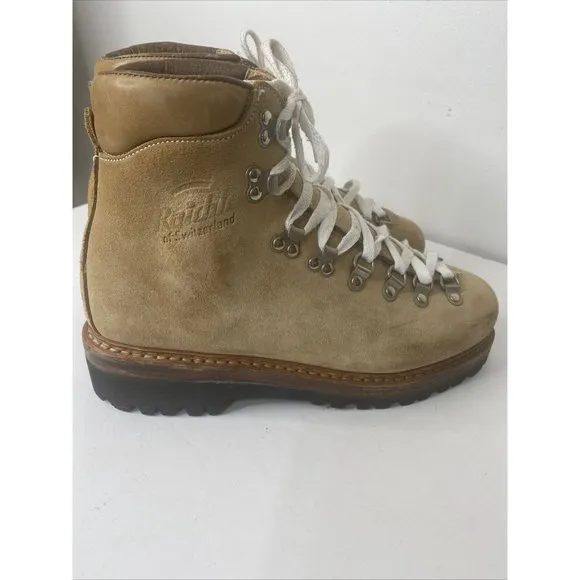 Vintage Raichle Switzerland Brown Suede Leather Hiking Boots Men's 7 Womens 9