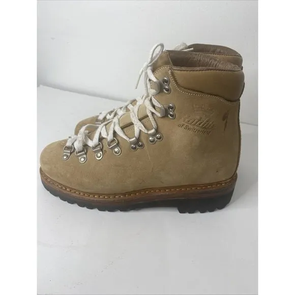 Vintage Raichle Switzerland Brown Suede Leather Hiking Boots Men's 7 Womens 9