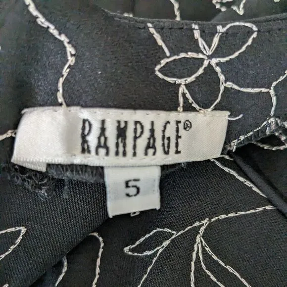 Vintage Rampage Mini Dress 90s Aline Sleeveless Floral Black Silver USA S 5