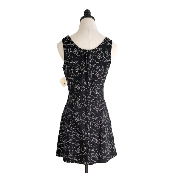 Vintage Rampage Mini Dress 90s Aline Sleeveless Floral Black Silver USA S 5