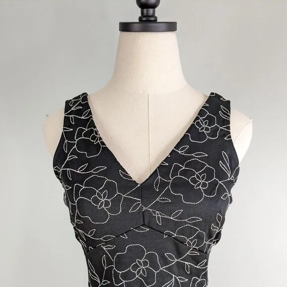 Vintage Rampage Mini Dress 90s Aline Sleeveless Floral Black Silver USA S 5