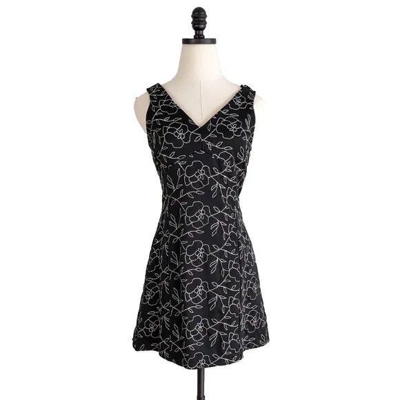 Vintage Rampage Mini Dress 90s Aline Sleeveless Floral Black Silver USA S 5