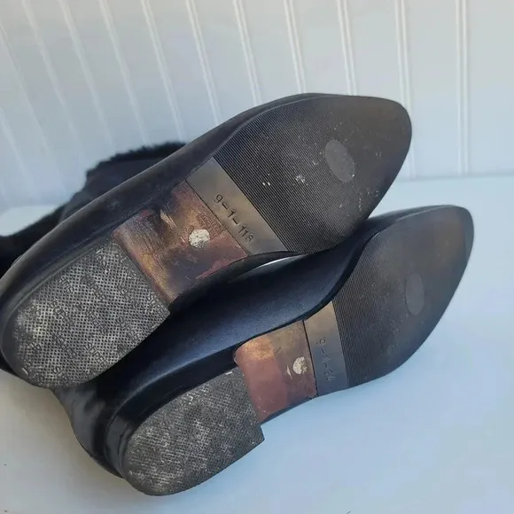 Vintage RARE Nordstrom MADE IN ITALY Womens Black Leather Boots Rabbit Fur 38.5