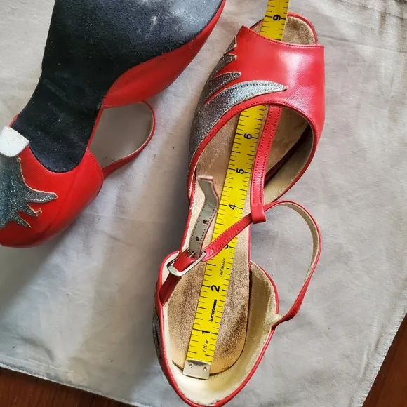 Vintage red silver leather heel dance heels  6