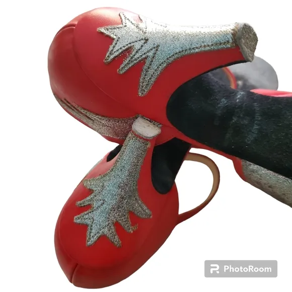 Vintage red silver leather heel dance heels  6