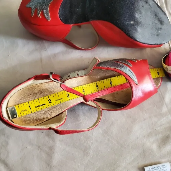 Vintage red silver leather heel dance heels  6