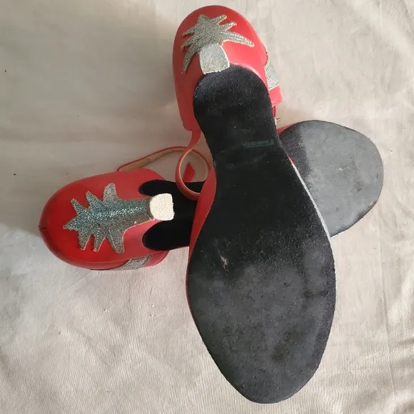 Vintage red silver leather heel dance heels  6