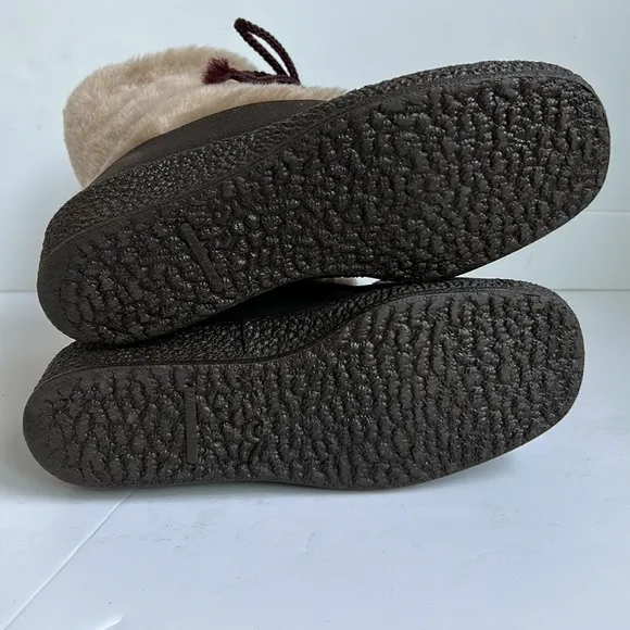 Vintage Snowland brown sherpa faux fur wedge lace up snow winter boots boho