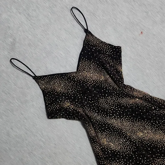 Vintage Sparkly Mini Little Black Party Spaghetti Strap Tank Dress