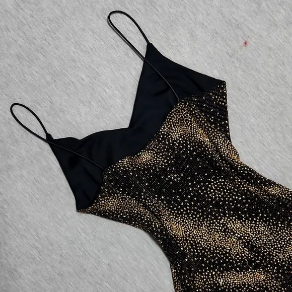 Vintage Sparkly Mini Little Black Party Spaghetti Strap Tank Dress