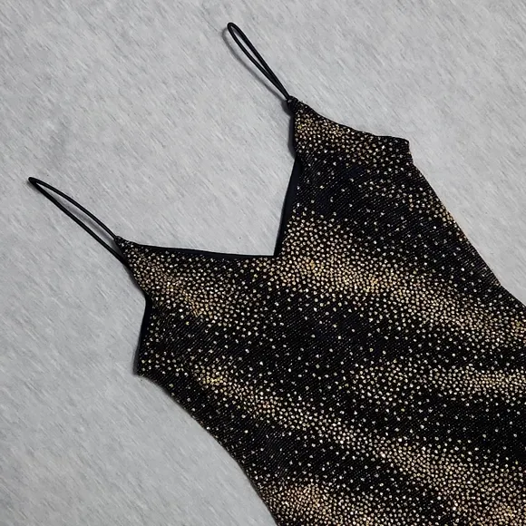 Vintage Sparkly Mini Little Black Party Spaghetti Strap Tank Dress