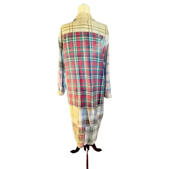 Vintage Sundance Women's Plaid Patchwork Shirt Dress S 100% Cotton Long Sleeve B