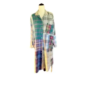 Vintage Sundance Women's Plaid Patchwork Shirt Dress S 100% Cotton Long Sleeve B