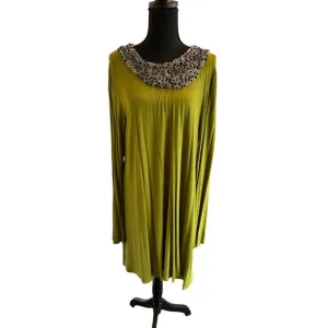 Vintage T-Bags Knee Length Dress with Embellished Neckline Beading - RARE - XL