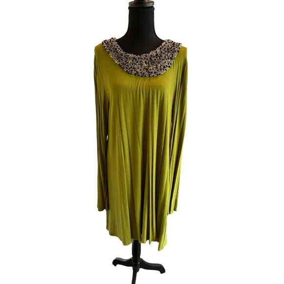 Vintage T-Bags Knee Length Dress with Embellished Neckline Beading - RARE - XL