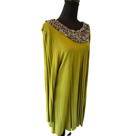 Vintage T-Bags Knee Length Dress with Embellished Neckline Beading - RARE - XL