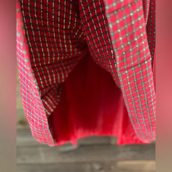 Vintage Talbots Red &amp; Green Plaid Sparkly Pleated Holiday Skirt Made In U.S.A