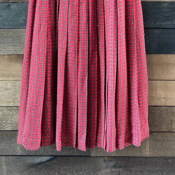 Vintage Talbots Red &amp; Green Plaid Sparkly Pleated Holiday Skirt Made In U.S.A