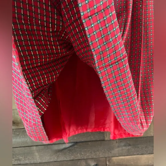 Vintage Talbots Red &amp; Green Plaid Sparkly Pleated Holiday Skirt Made In U.S.A