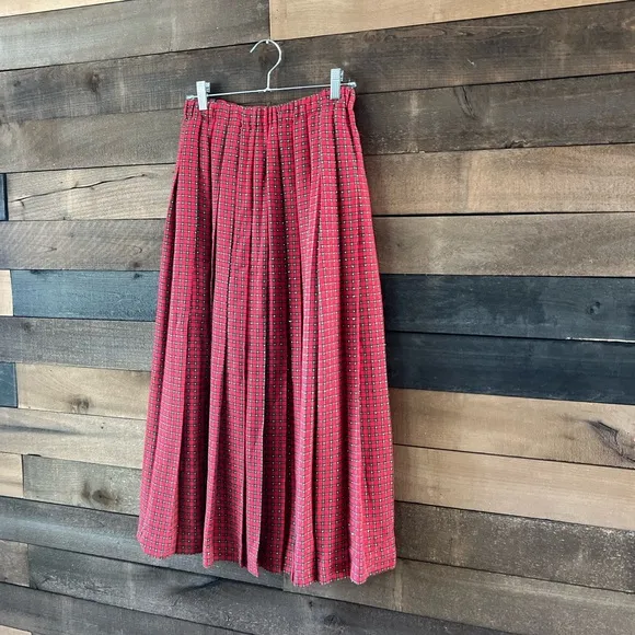 Vintage Talbots Red &amp; Green Plaid Sparkly Pleated Holiday Skirt Made In U.S.A
