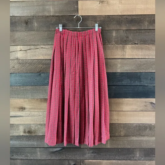 Vintage Talbots Red &amp; Green Plaid Sparkly Pleated Holiday Skirt Made In U.S.A