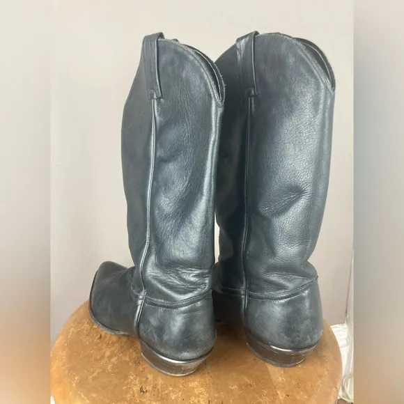 Vintage Tony Lama Black Leather Cowboy Boots