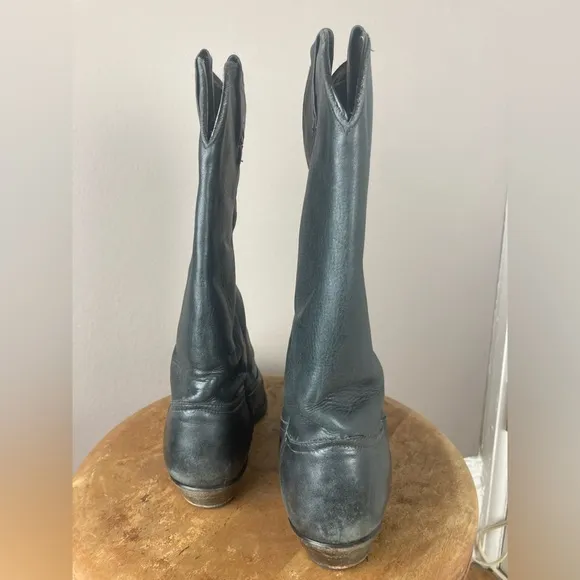 Vintage Tony Lama Black Leather Cowboy Boots