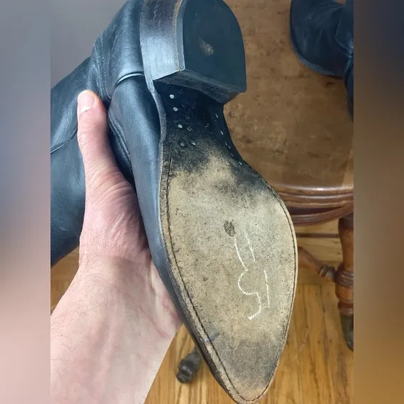 Vintage Tony Lama Black Leather Cowboy Boots