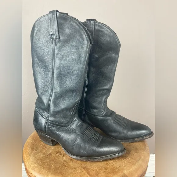 Vintage Tony Lama Black Leather Cowboy Boots