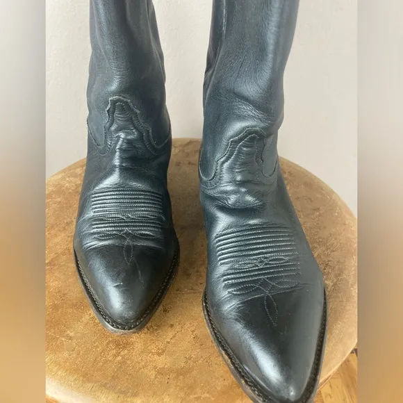 Vintage Tony Lama Black Leather Cowboy Boots