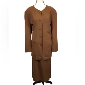 Vintage Valerie Stevens Womens 100% Wool Suit 2 Piece Set Size 14 Blazer Skirt