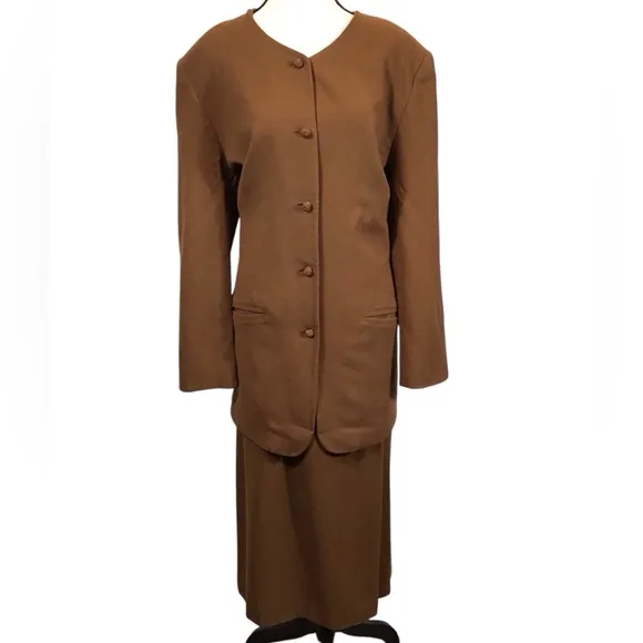 Vintage Valerie Stevens Womens 100% Wool Suit 2 Piece Set Size 14 Blazer Skirt