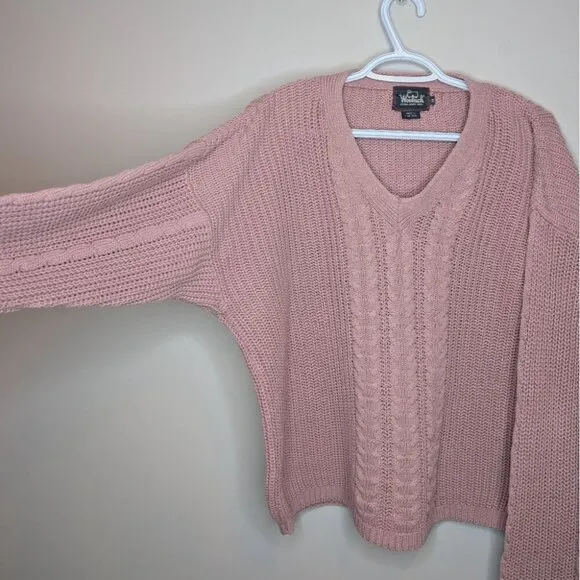 Vintage Woolrich Petal Pink Cable Knit V Neck Sweater Womens M
