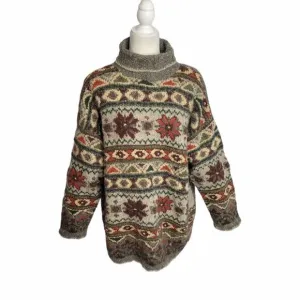 VINTAGE 90s Express fair isle wool angora mohair turtleneck oversized sweater M