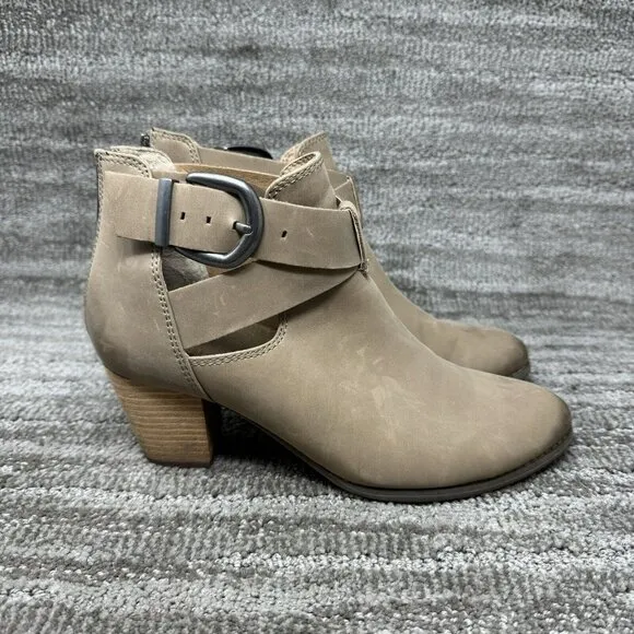 Vionic Boots Womens 11 Beige 322 Rory Ankle Bootie Block Heel Zip Almond Toe