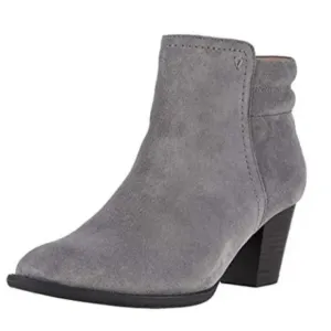 Vionic | Jessie Suede Almond Toe Heeled Booties | Charcoal Grey | Women's Size 9