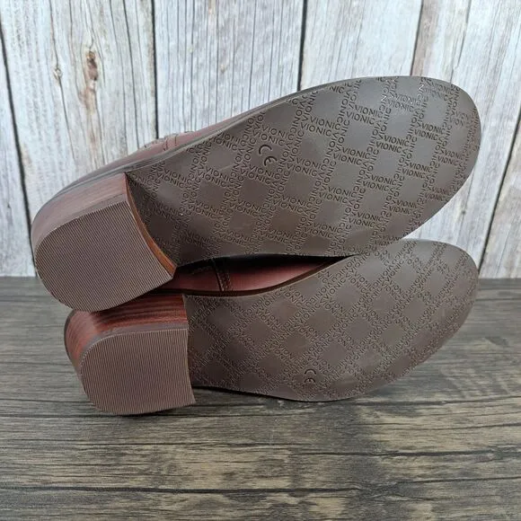 Vionic Joy Bethany Leather Waterproof Side Zip Ankle Bootie Women's Sz 6 Beaver