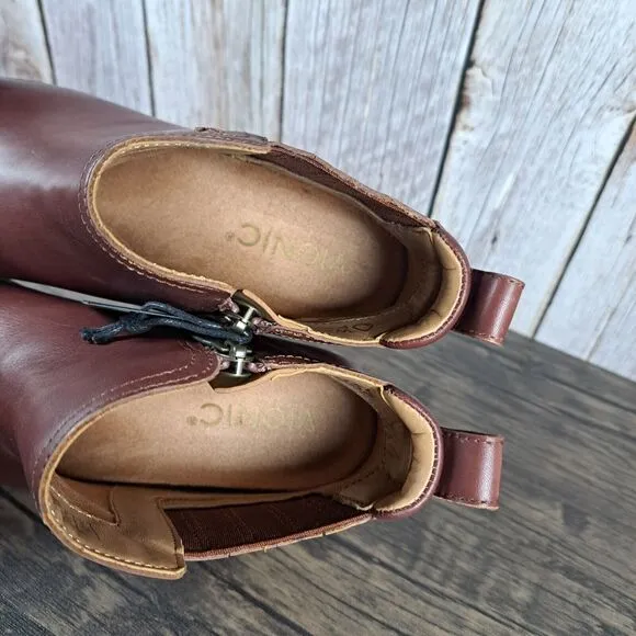 Vionic Joy Bethany Leather Waterproof Side Zip Ankle Bootie Women's Sz 6 Beaver