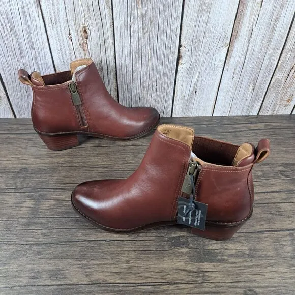 Vionic Joy Bethany Leather Waterproof Side Zip Ankle Bootie Women's Sz 6 Beaver