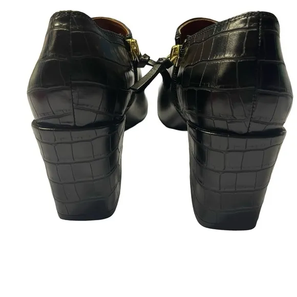 Vionic Linda Black Croc Leather Ankle Boots with Crocodile Back/Heel Size 6