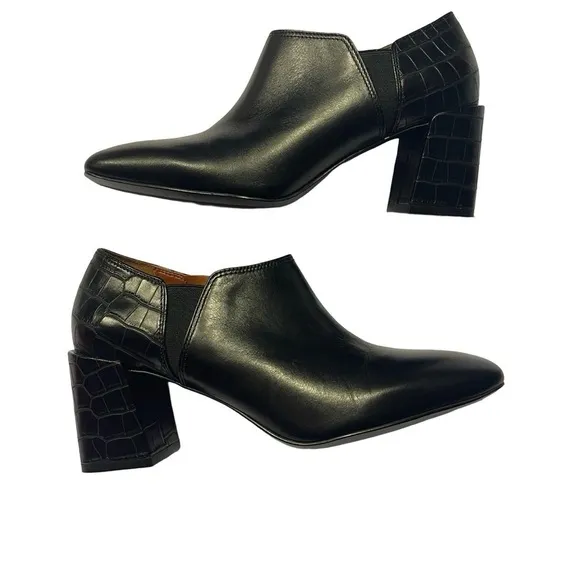 Vionic Linda Black Croc Leather Ankle Boots with Crocodile Back/Heel Size 6