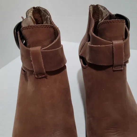 Vionic Rory Heeled Bootie Ankle Boots 8 Dark Brown Waxed Leather