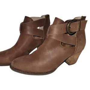 Vionic Rory Heeled Bootie Ankle Boots 8 Dark Brown Waxed Leather