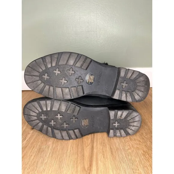 Vionic Women’s 9 Boots Leather Shearling Black Pull On Buckle Warm Arch Support