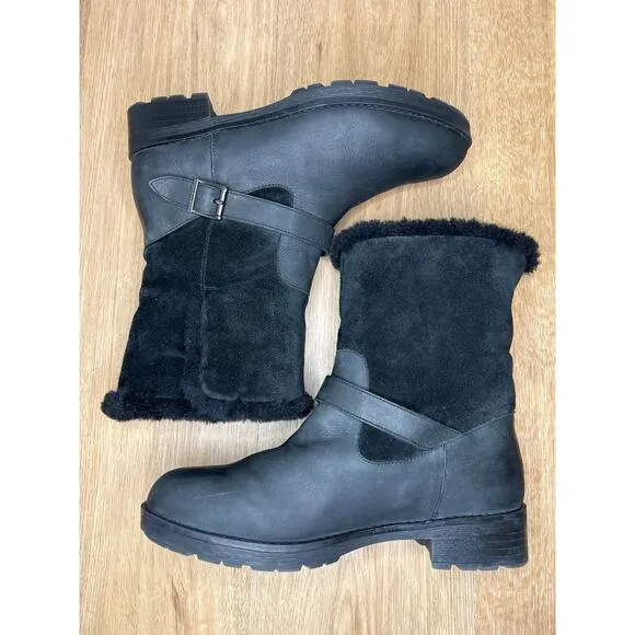 Vionic Women’s 9 Boots Leather Shearling Black Pull On Buckle Warm Arch Support