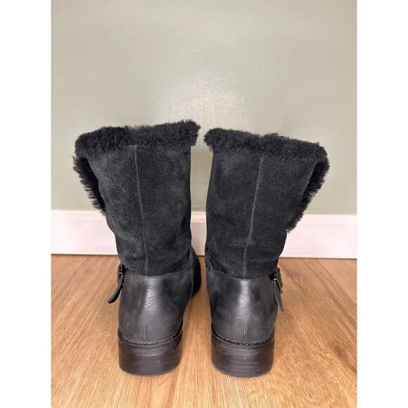 Vionic Women’s 9 Boots Leather Shearling Black Pull On Buckle Warm Arch Support