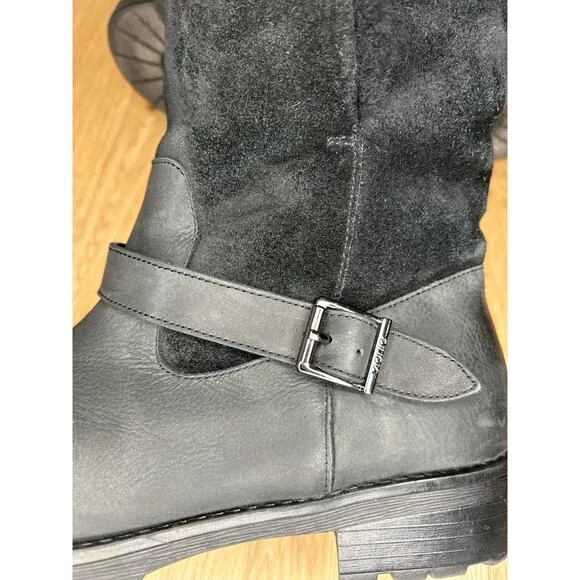 Vionic Women’s 9 Boots Leather Shearling Black Pull On Buckle Warm Arch Support