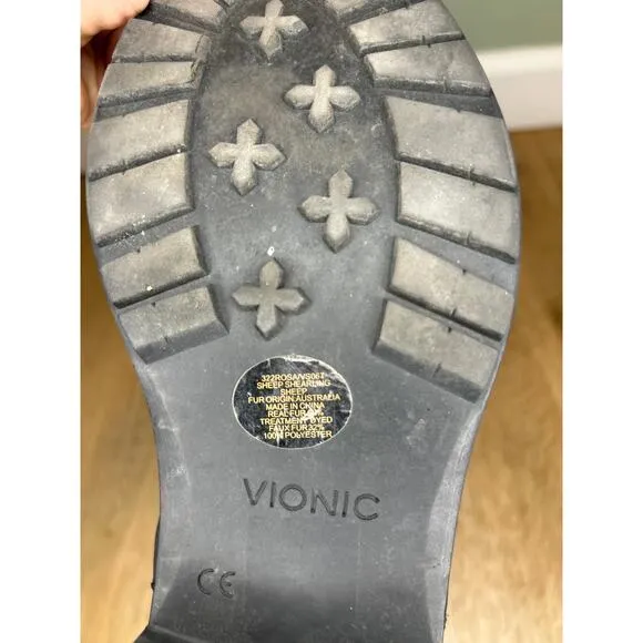 Vionic Women’s 9 Boots Leather Shearling Black Pull On Buckle Warm Arch Support