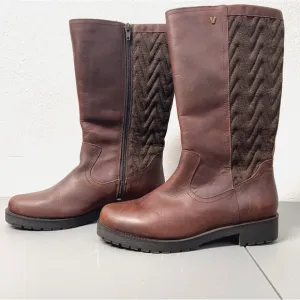 Vionic Women's Aurora Zip Up Boots Size 8 Brown Leather Midcalf Faux Fur Lining
